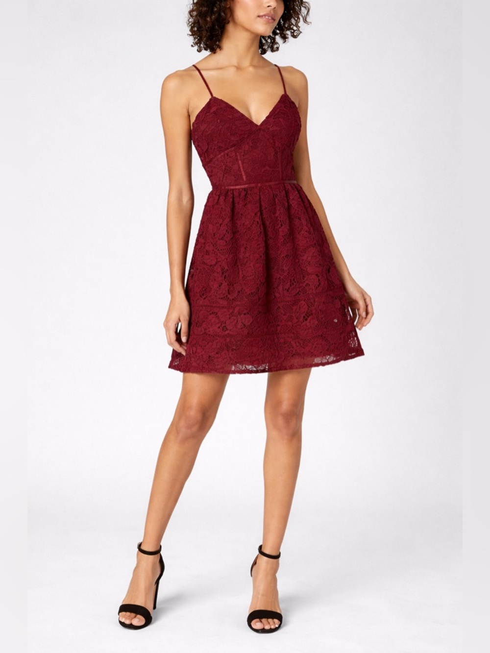 BB Dakota Lace Mini Dress Burgundy Strappy Fit Flare Size 0 Cocktail